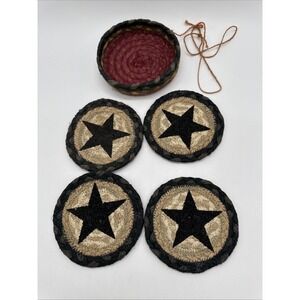 Jute Coaster Set PRIMITIVE STAR Natural Braided Set of 4 by Earth Rugs New 5"